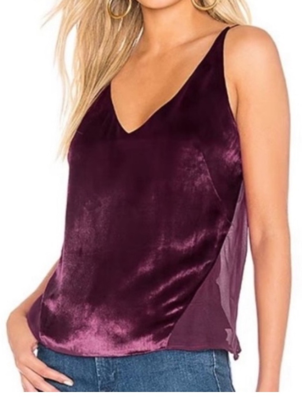 J Brand Lucy Velvet Mesh Tank Spaghetti Strap Top in Wine Size XS